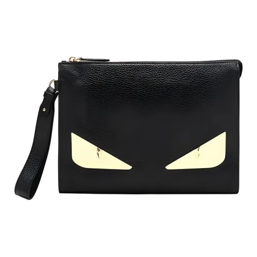 FENDI Cow Leather Clutch Unisex Black