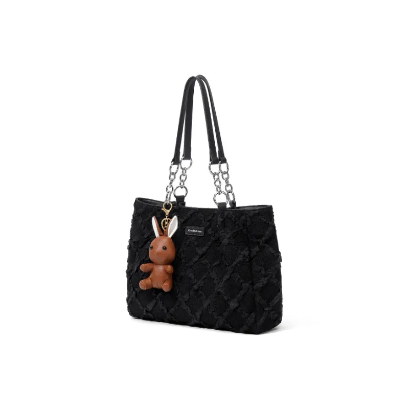 Simvay Clos Fabric With Synthetic Leather Tote Bag Shopping Bag Handbag Shoulder Bag Large Size Women's Black-1