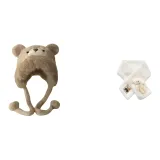 Ecru Bear Hat+Milk White Bear Scarf