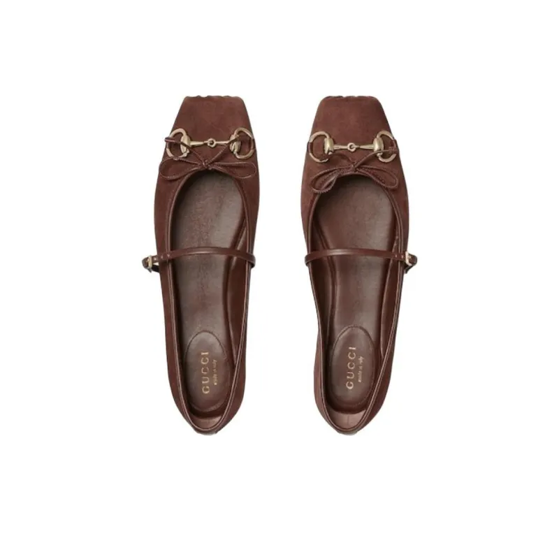 GUCCI Horsebit Flat Casual Single Shoes Women's Brown-4