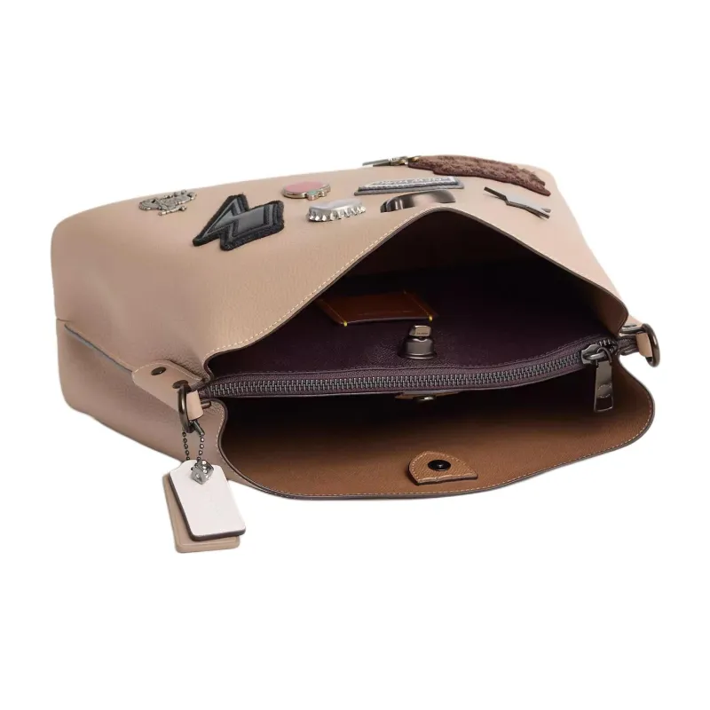 COACH Willow Polished Pebbled Leather Portable Crossbody Bag Shoulder Bag Large Size Women's Silver & Gray Brown-2