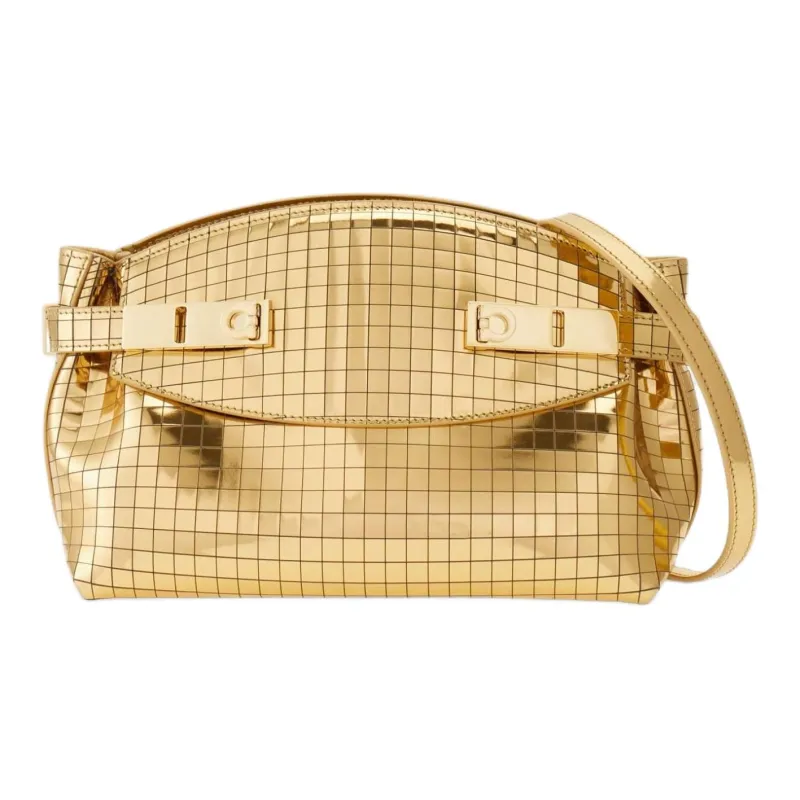 FERRAGAMO Layered Laser Calfskin Crossbody Bag Shoulder Bag Small Size Women's Gold-0