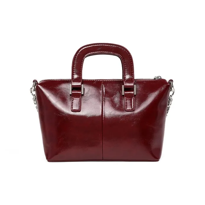 Teenmix Cow Leather Handbag, Crossbody Bag, Shoulder Bag Medium Size Women's Black/Burgundy-8