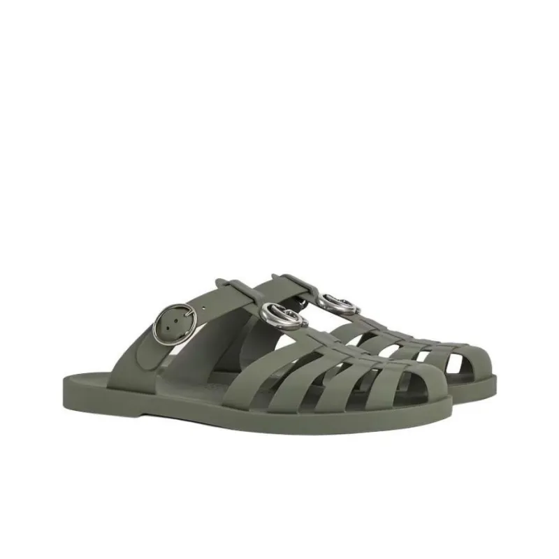 GUCCI Double G Rubber Sole Quiet Closed Toe Slippers Men's Green-2