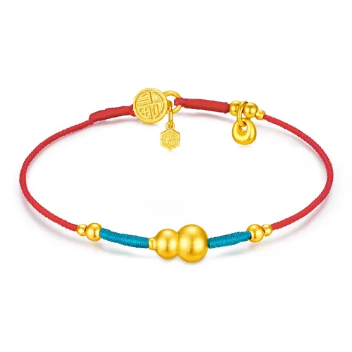 LUKFOOK JEWELLERY Blessing Wealth Gourd Beads Rope Bracelet # Good Luck Solid Gold Priced In Gram Gold Bracelet Women's