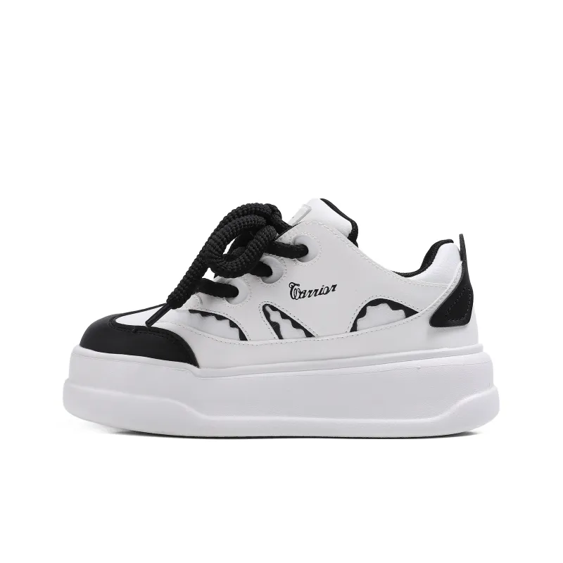 Warrior Anti Slip And Wear Resistant Height Increasing Low Top Casual Shoes Women's Black White-0