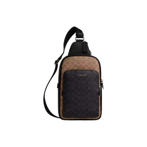 COACH ETHAN Coated Canvas One Shoulder Crossbody Sling Bags Small Size Men's Tan & Black