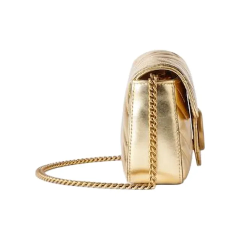 GUCCI Leather Shoulder Bag Extra Mini Unisex Gold-2