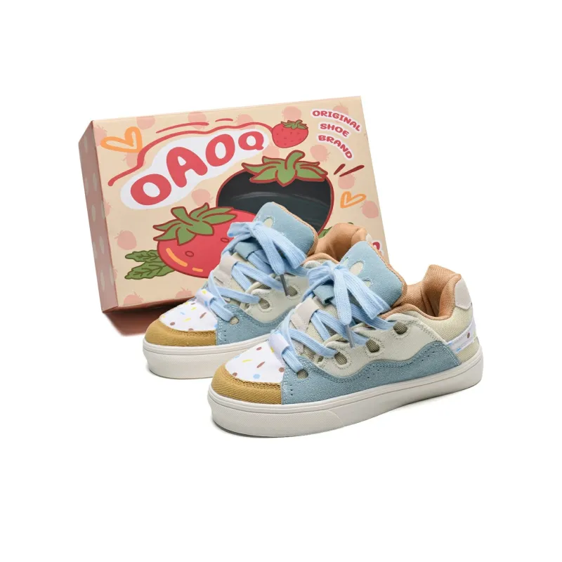 OAOQ Low-Top Skateboard Shoes Unisex White Yellow Blue-62