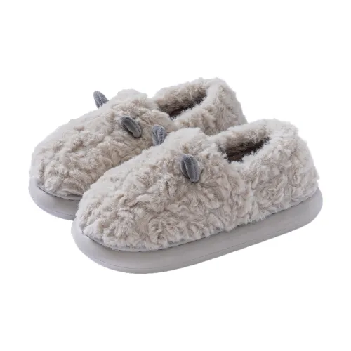 Foot Recreation 3D Effect Small Ears Solid Color Fleece Slippers Winter Home Indoor Warm Cotton Home Slippers Unisex
