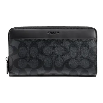 COACH Accordion Zip Leather Wallet Small Size Men's Black