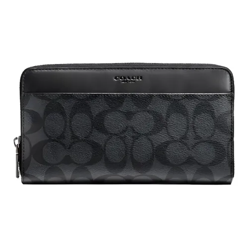 COACH Accordion Zip Leather Wallet Small Size Men's Black