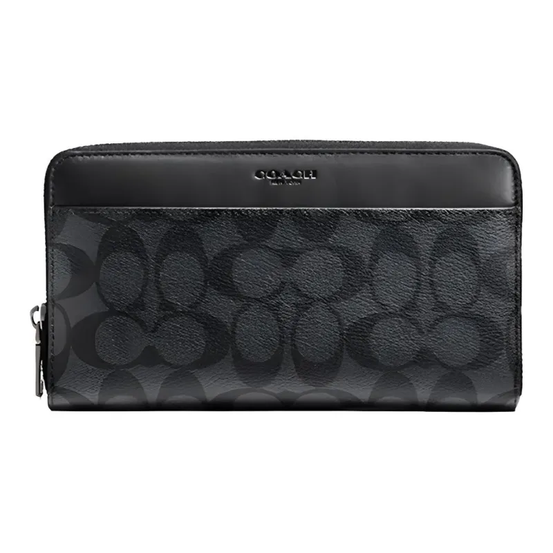 COACH Accordion Zip Leather Wallet Small Size Men's Black-0