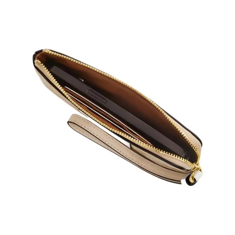 COACH Corner Zip Canvas Clutch Small Size Women's Gold & Light Khaki Chalk Multicolor-1