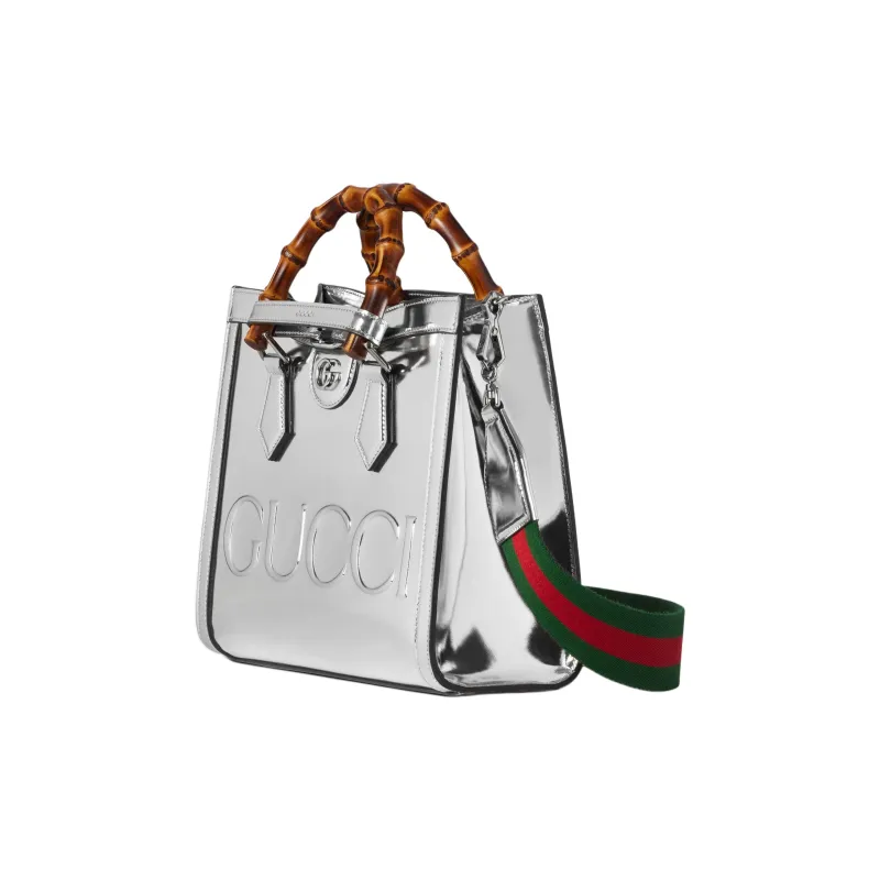 GUCCI Leather Tote Bag Shopping Bag Crossbody One Shoulder Handbags Small Size Women's Silver-3