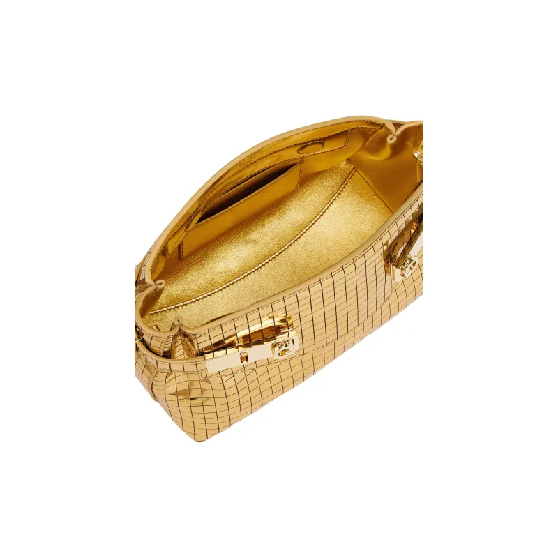 FERRAGAMO Layered Laser Calfskin Crossbody Bag Shoulder Bag Small Size Women's Gold-5
