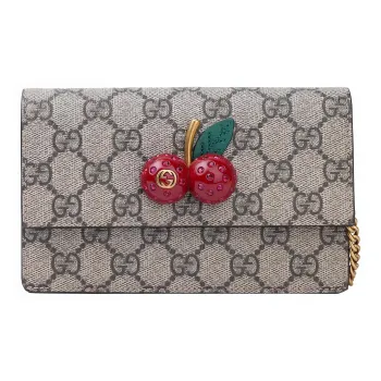GUCCI Canvas Chain Shoulder Bag With Cherries