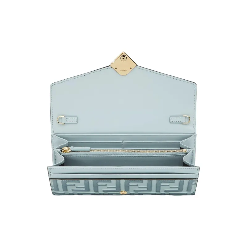 FENDI FF Diamonds Series Calfskin One Shoulder Wallet Women's Light Blue-3