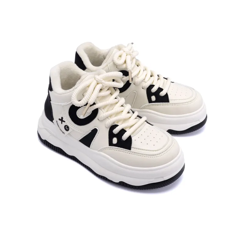 HUANQIU Height Increasing, Slip Resistant, Abrasion Resistant High Top Skateboard Shoes Women's Beige Black-2