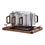[Walnut Wood Handle]Wicker Cup 400ML/6 Pack+Cup Holder+Gold Handle Tray