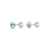 Huazi Stud Earrings 4mm-Light Cyan+Olive