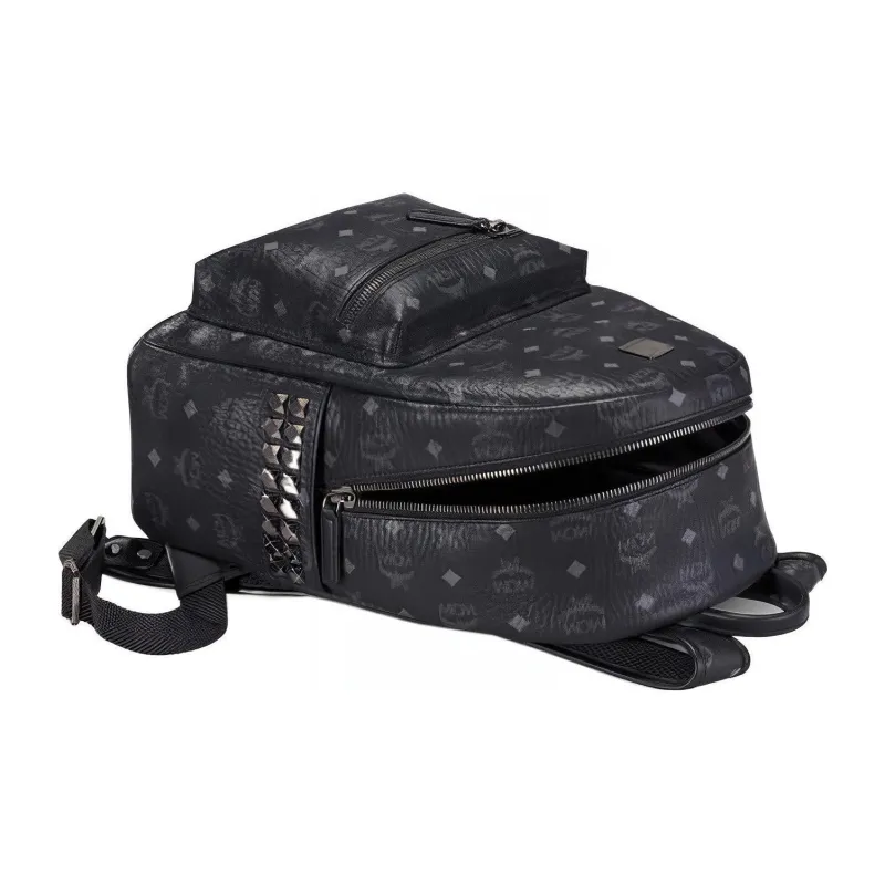 MCM Coated Canvas PVC Backpack Medium Size Unisex Black-4