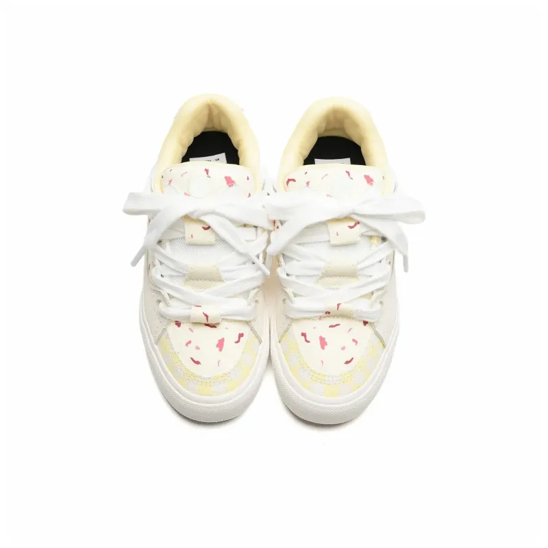 OAOQ Low-Top Skateboard Shoes Unisex White Yellow Blue-9