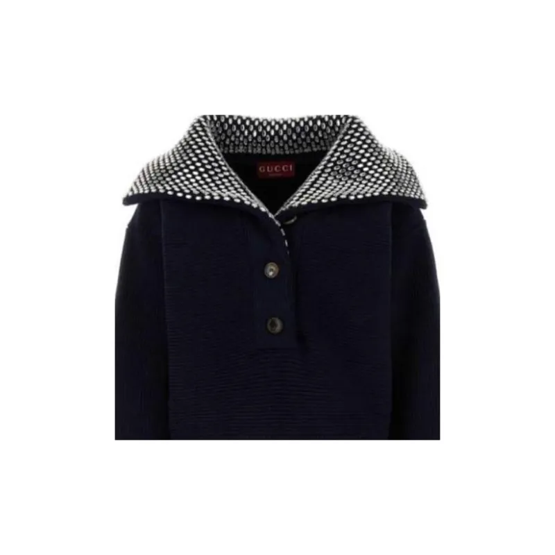 GUCCI Navy Blue Stretch Cotton Blend Polo Shirt-2