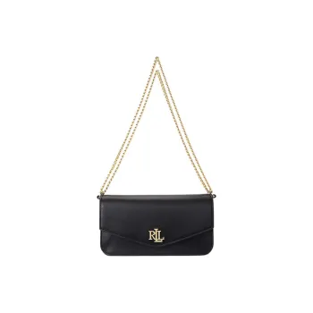 Polo Ralph Lauren Leather Crossbody Bag Shoulder Bag Medium Size Women's Black
