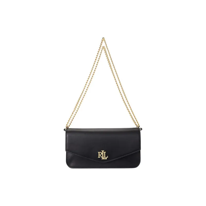 Polo Ralph Lauren Leather Crossbody Bag Shoulder Bag Medium Size Women's Black-0