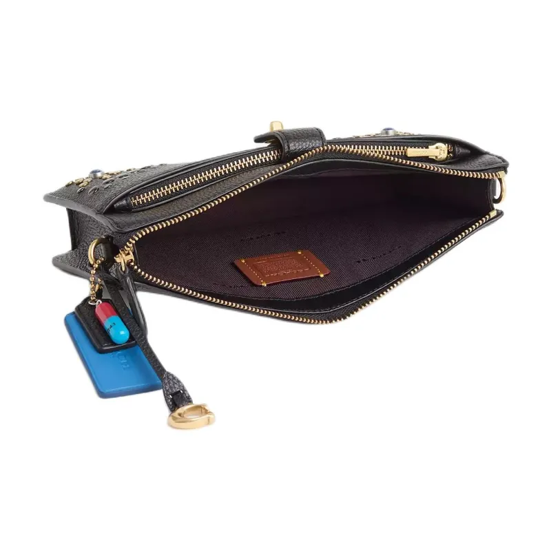 COACH NOA Polished Pebble Leather Shoulder Bag, Crossbody Bag Small Size Women's Black-3