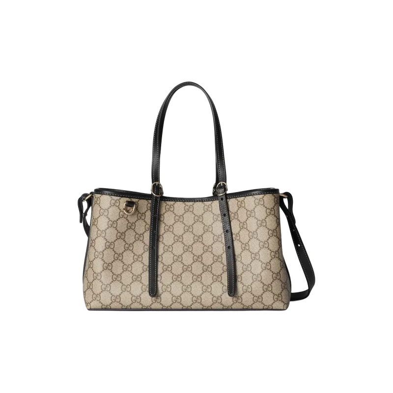 GUCCI Coated Fabrics Tote Bag Shopping Bag Shoulder Bag Crossbody Bag Handbag Small Size Women's Beige & Dark Brown-1