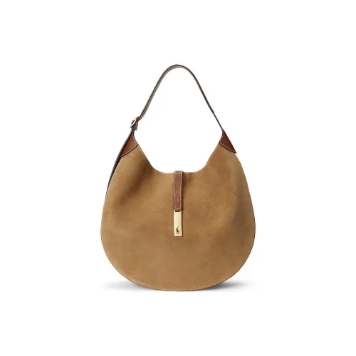 Polo Ralph Lauren Polo ID Suede Handbag Shoulder Bag Medium Size Women's Light Brown