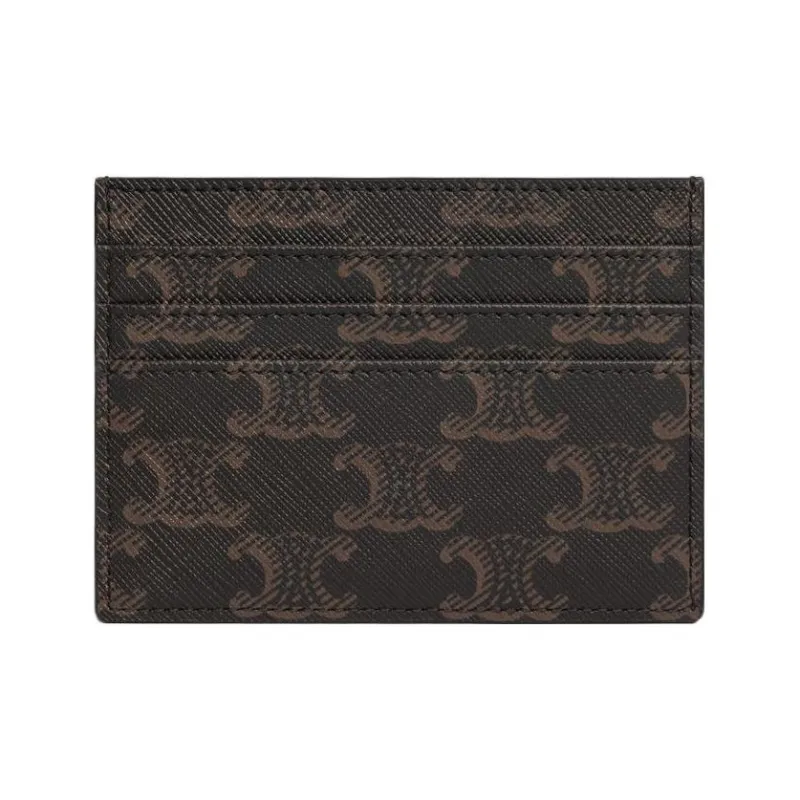 CELINE Triomphe Canvas Wallets Card Holders Regular Women's Brown-2