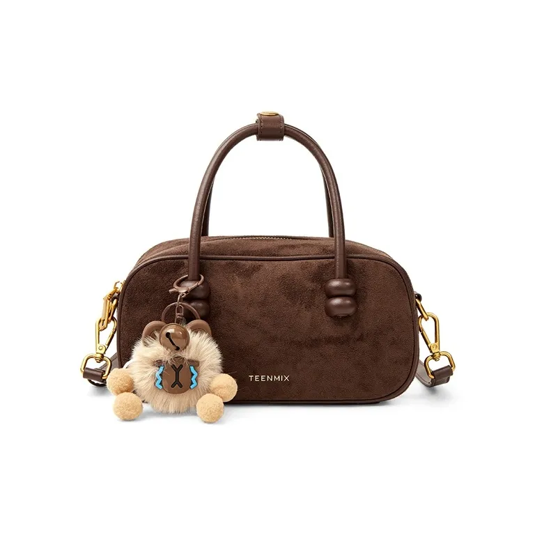 Teenmix Cow Leather Handbag, Crossbody Bag, Shoulder Bag, Bowling Bag Trumpets Women's Coffee/Caramel/Dark Blue-1