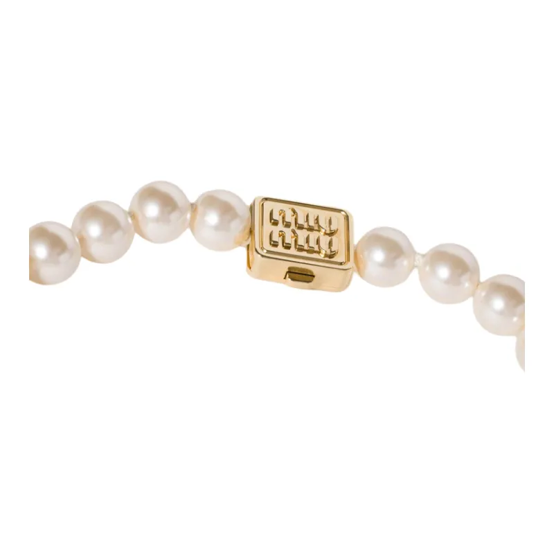 MIU MIU Synthetic Pearl Necklaces Women's Cream-1