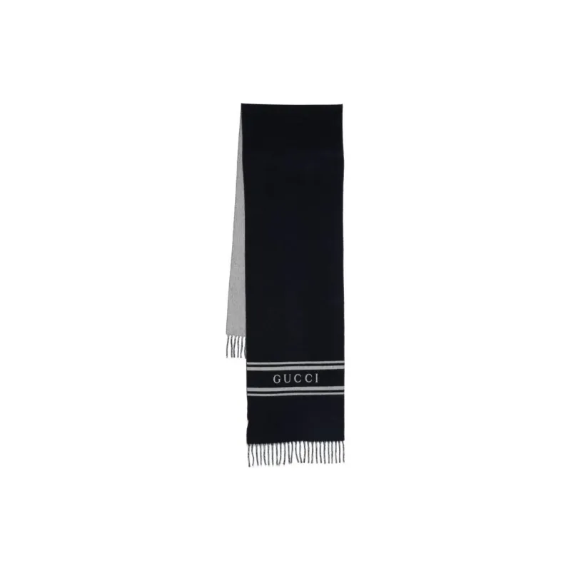 GUCCI Logo Intarsia Fringed Scarf-2