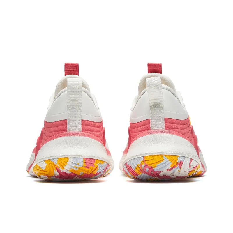 Anta Anti Slip Wear Resistant Low Top Basketball Shoes Men's White Pink Yellow-4