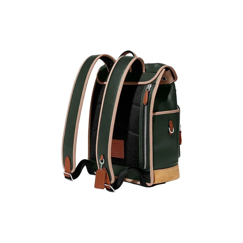 COACH League Cow Leather With Fabric Backpack Tubas Women's Green & Beige-2