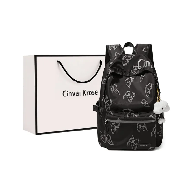 CinvaiKrose Fabric, Synthetic Leather Backpack Large Size Women's Ecru/Black-6