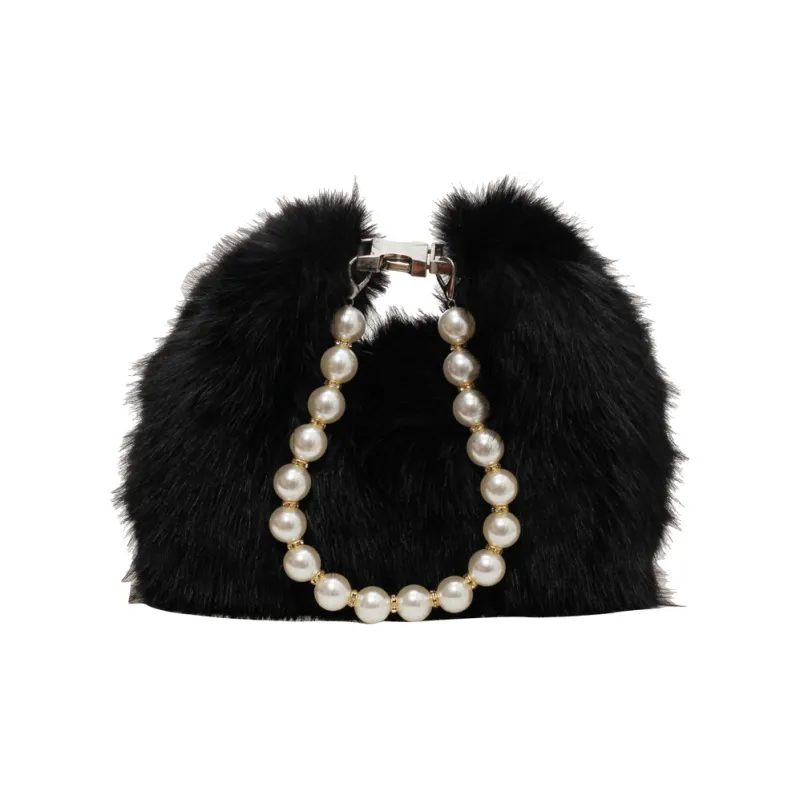 Morellybear Plush Crossbody One Shoulder Handbag Regular Women's Black/Ecru/Khaki/Pink-0