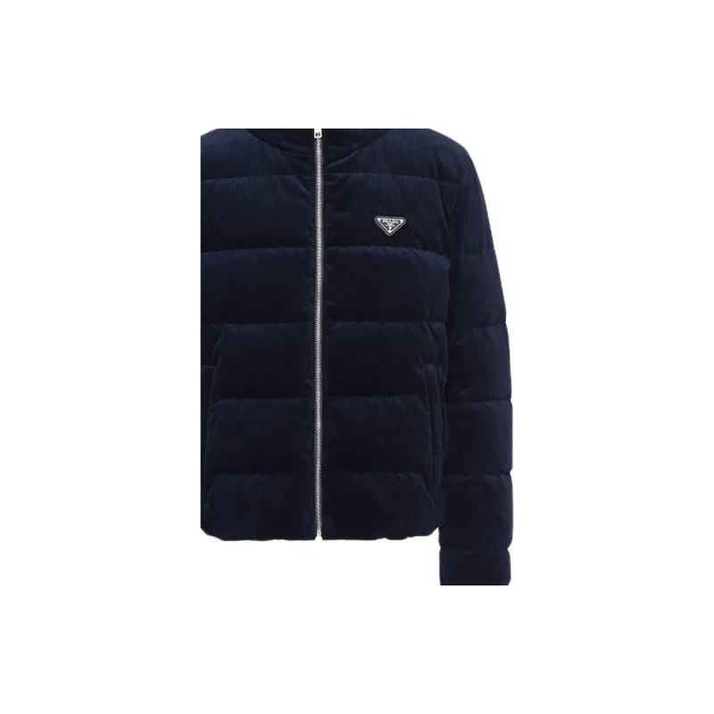 PRADA SS24 Cropped Corduroy Down Jacket Jackets Coats Men's Blue-4