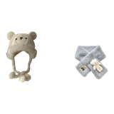 Milk White Bear Hat+Gray Bear Scarf