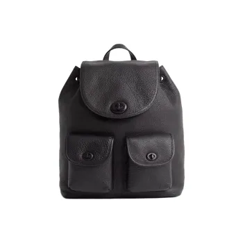COACH Turnlock Leather Backpack Large Size Unisex Black