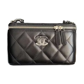 CHANEL Lacquered Finish Metal Lambskin Clutch, Shoulder Bag, Crossbody Bag Women's Black