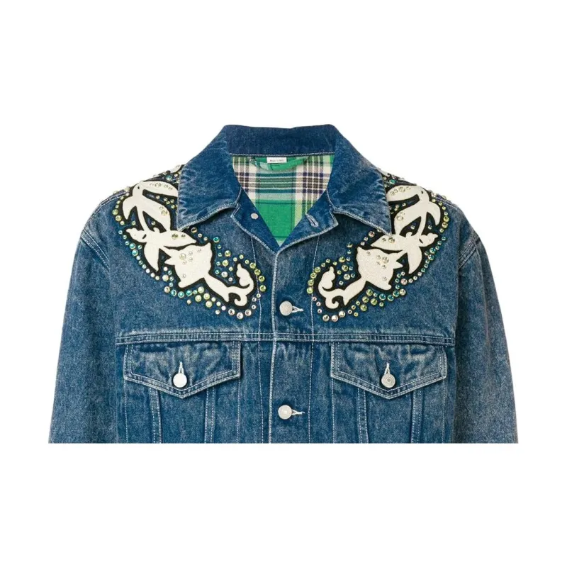 GUCCI Logo Print Denim Jacket With Floral Appliqués-4