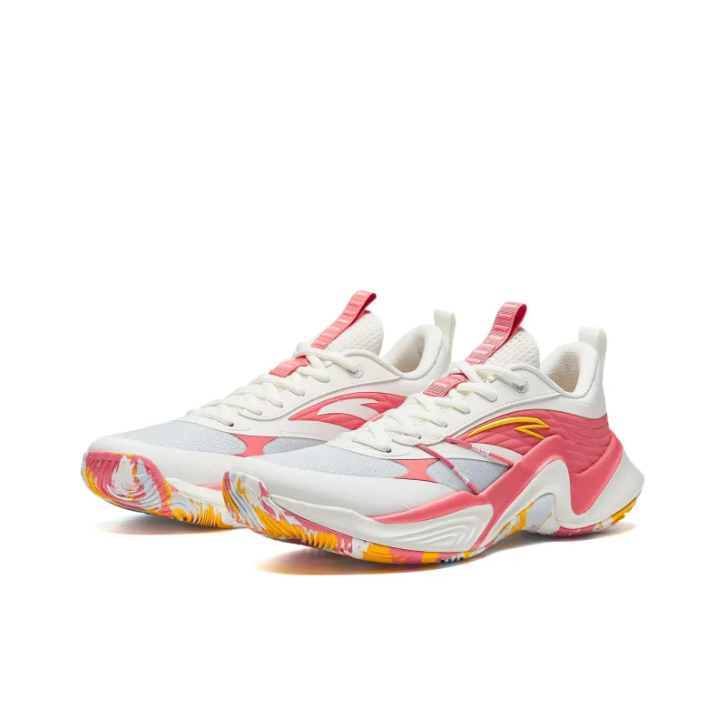 Anta Anti Slip Wear Resistant Low Top Basketball Shoes Men's White Pink Yellow-2