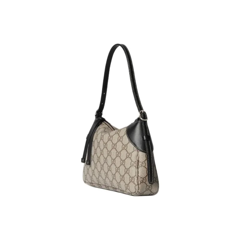 GUCCI Monogram Coated Fabric Handbag Shoulder Bag Small Size Women's Beige & Dark Brown-3