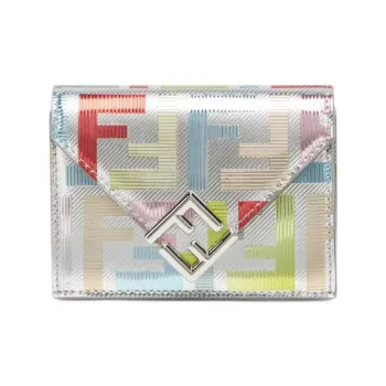 FENDI FF Diamonds Series Polyurethane Wallet Medium Size Women's Silver & Multicolor