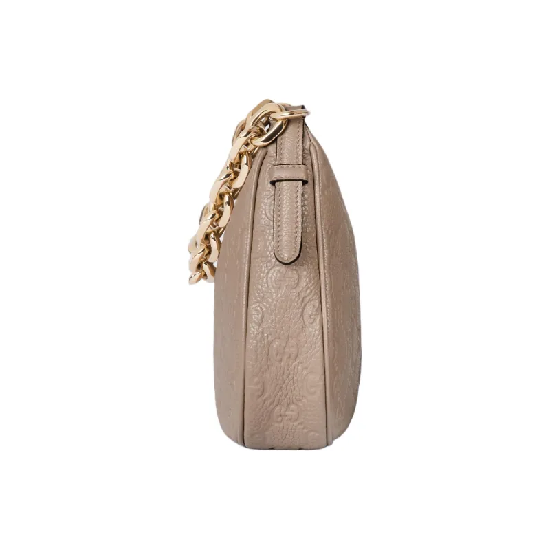 GUCCI Grain Leather Shoulder Bag, Crossbody Bag Trumpets Women's Taupe-2